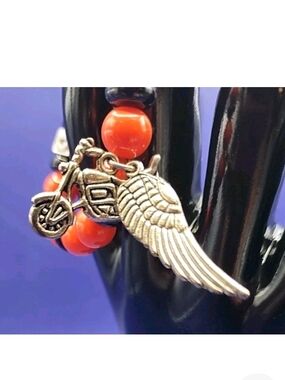 VNT Original Harley Davidson Bracelet Orange& Black & Silver Charms Adjustable